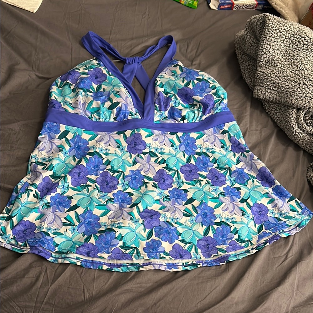 Swimsuits For All Padded Blue Purple and White Floral Swimwear